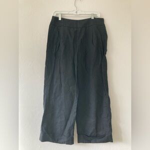 Jones New York 100% Linen Wide Leg Cropped Pants Black Office Lagenlook Women 10